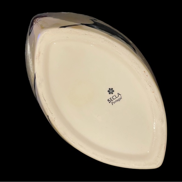 Vintage Secla Portugal Hand Painted Abstract Majolica Yellow Flower Vase 10” - Picture 7 of 7